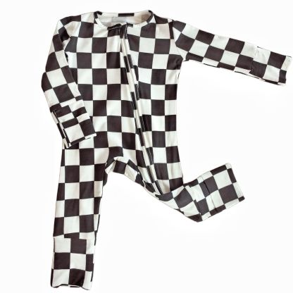 Bamboo Fiber Infant Black and White Checkered Romper