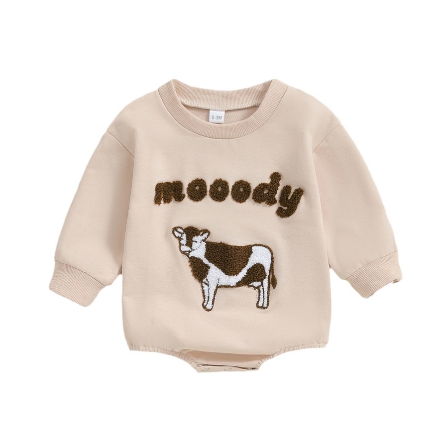Cow embroidered long sleeve Ha clothes