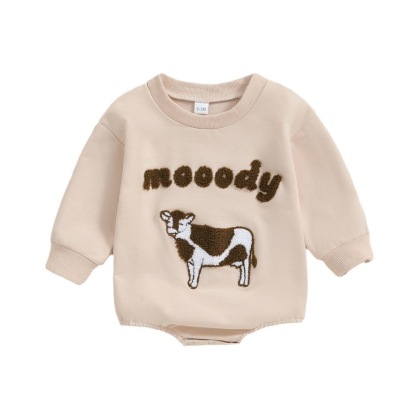 Cow embroidered long sleeve Ha clothes