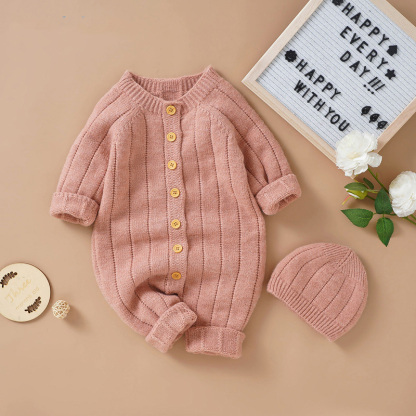 Autumn and Winter New Baby Knitted Solid Color Hooded Set