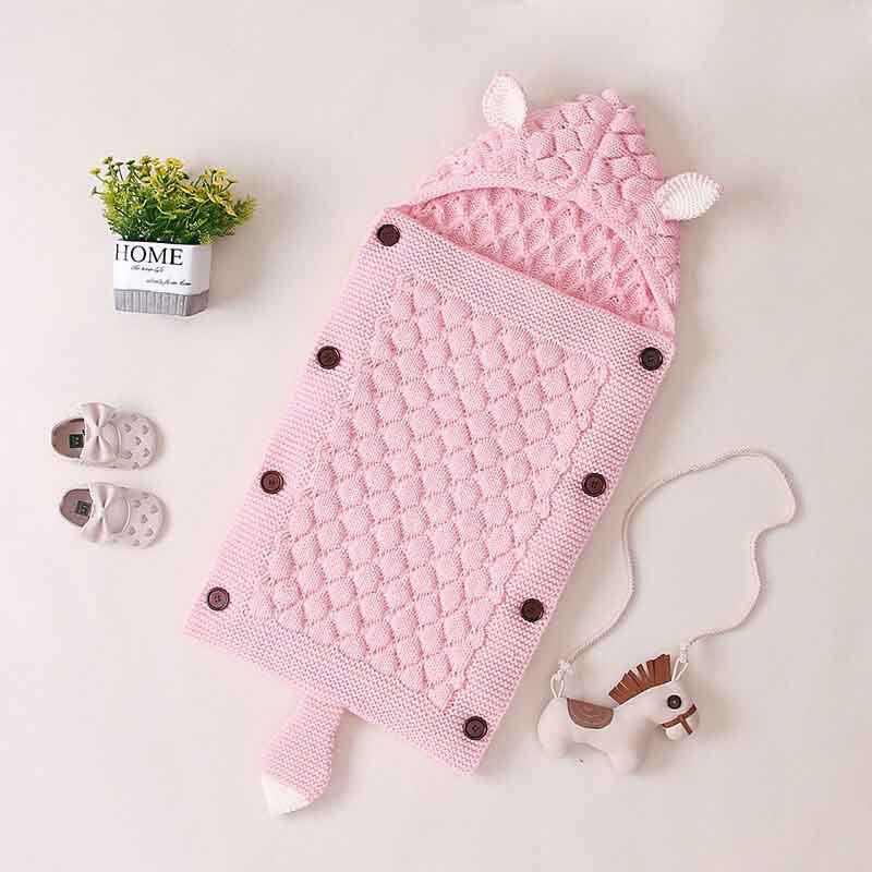Newborn Anti-Kick Hooded Knitted Blanket