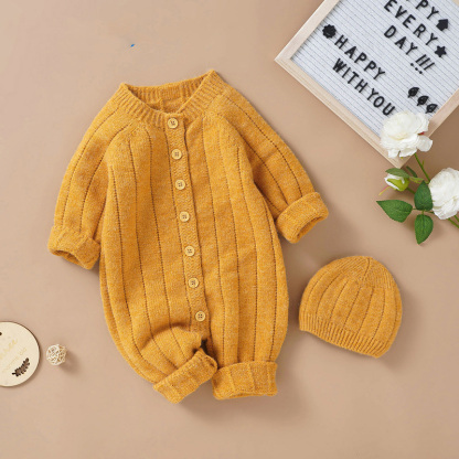 Autumn and Winter New Baby Knitted Solid Color Hooded Set