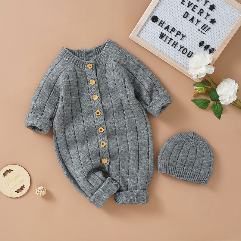 Autumn and Winter New Baby Knitted Solid Color Hooded Set