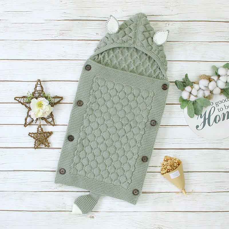 Newborn Anti-Kick Hooded Knitted Blanket