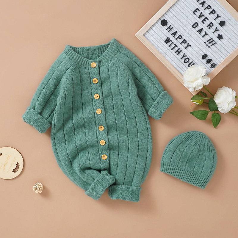 Autumn and Winter New Baby Knitted Solid Color Hooded Set