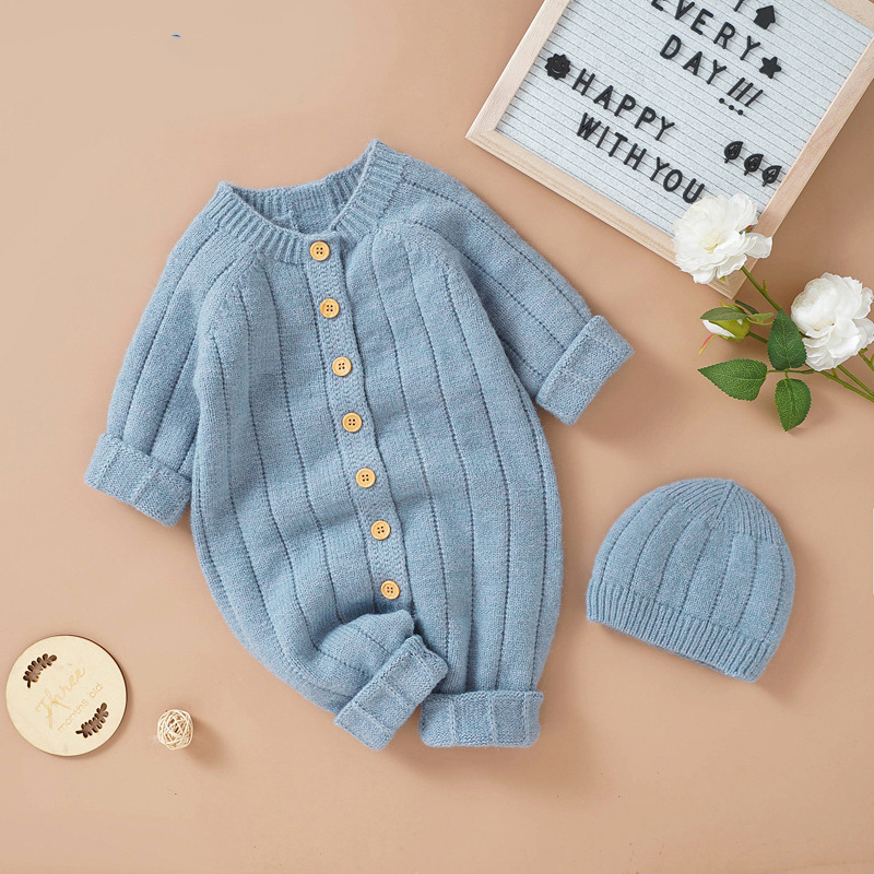 Autumn and Winter New Baby Knitted Solid Color Hooded Set
