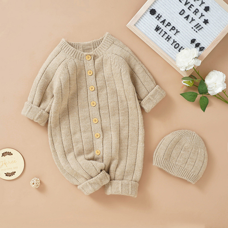Autumn and Winter New Baby Knitted Solid Color Hooded Set