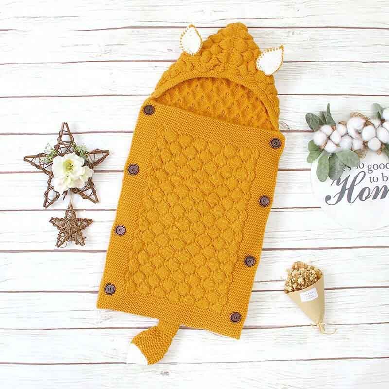 Newborn Anti-Kick Hooded Knitted Blanket