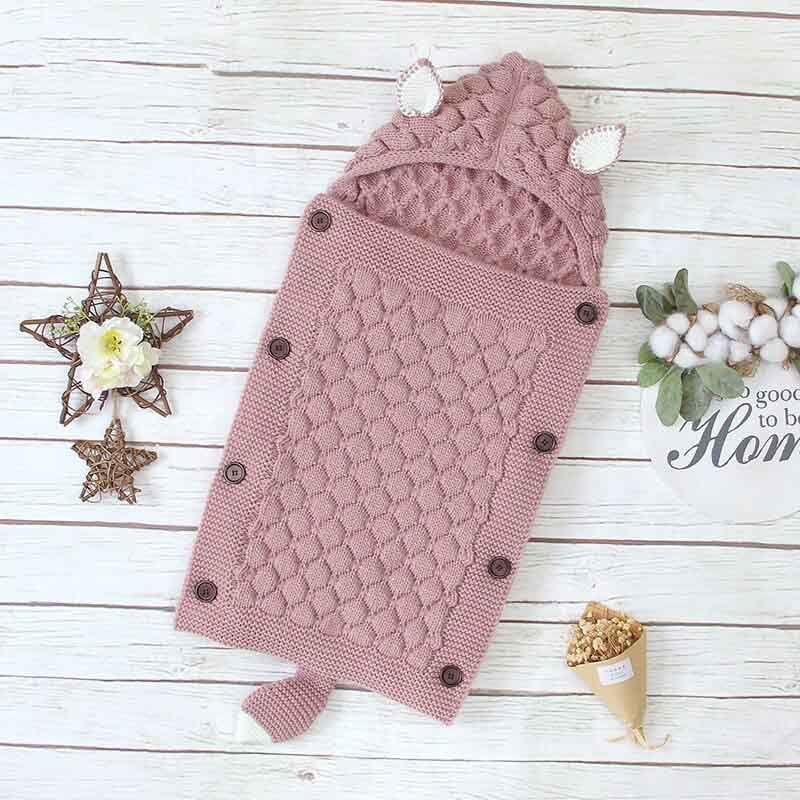 Newborn Anti-Kick Hooded Knitted Blanket