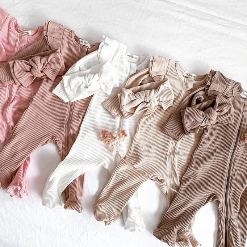 Baby Solid Color Romper +Headband