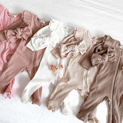 Baby Solid Color Romper +Headband