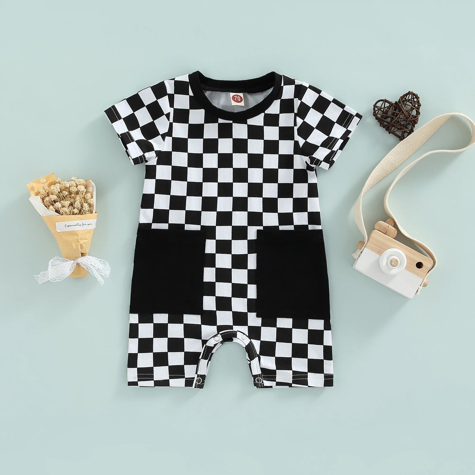 Baby Checkered Pocket Romper