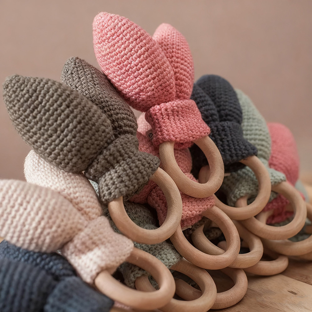 Baby Knitted Hand-held Rattle Wooden Ring