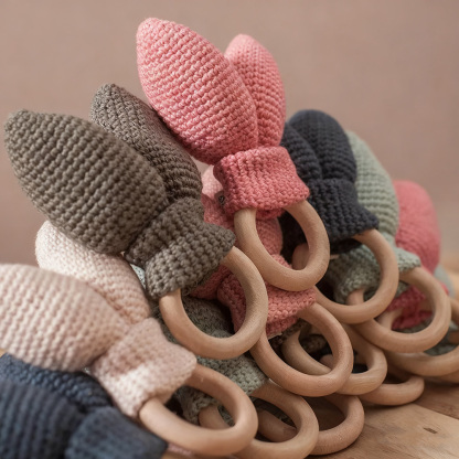 Baby Knitted Hand-held Rattle Wooden Ring