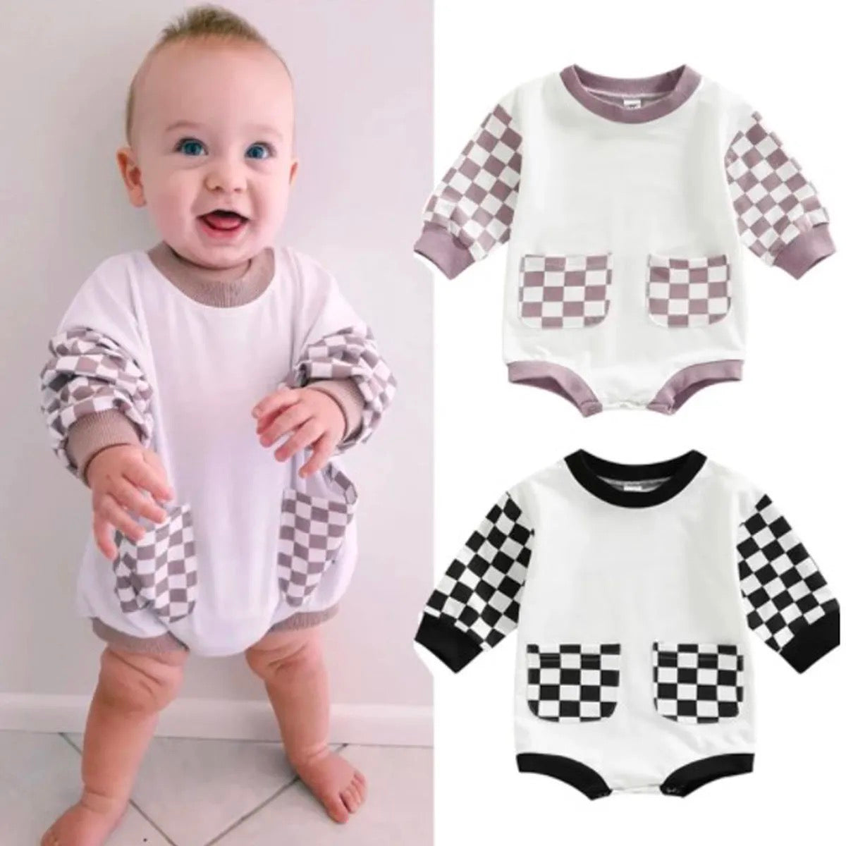 Baby Plaid Round Neck Bodysuit