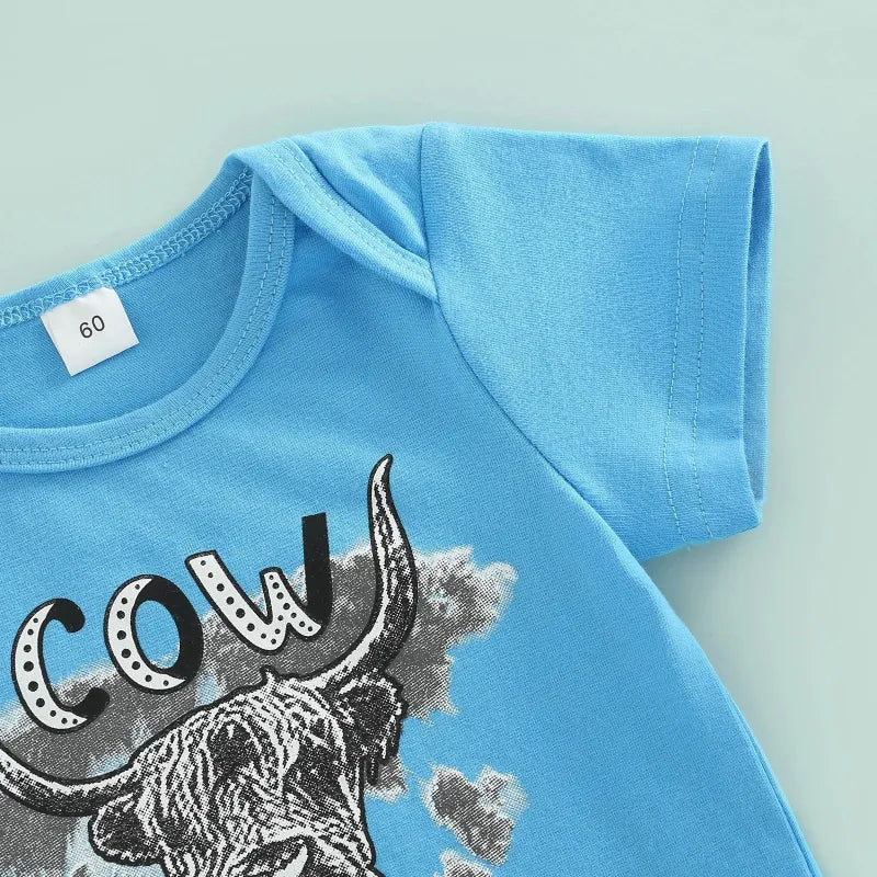 2 Piece Baby cow print tassels suit