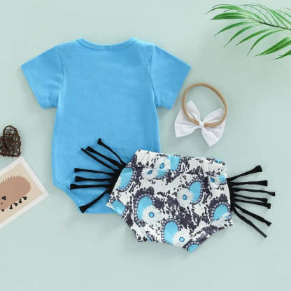2 Piece Baby cow print tassels suit