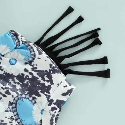 2 Piece Baby cow print tassels suit
