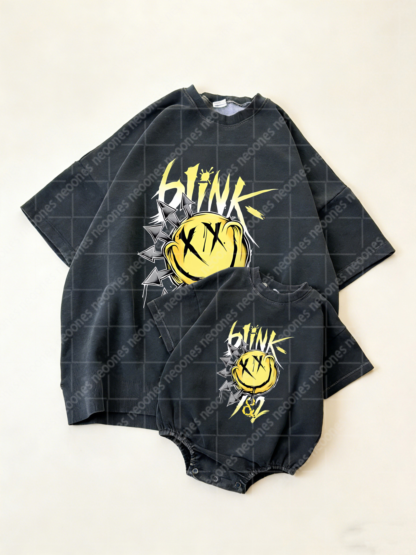 Baby Band Printed Romper And Adult T-Shirt