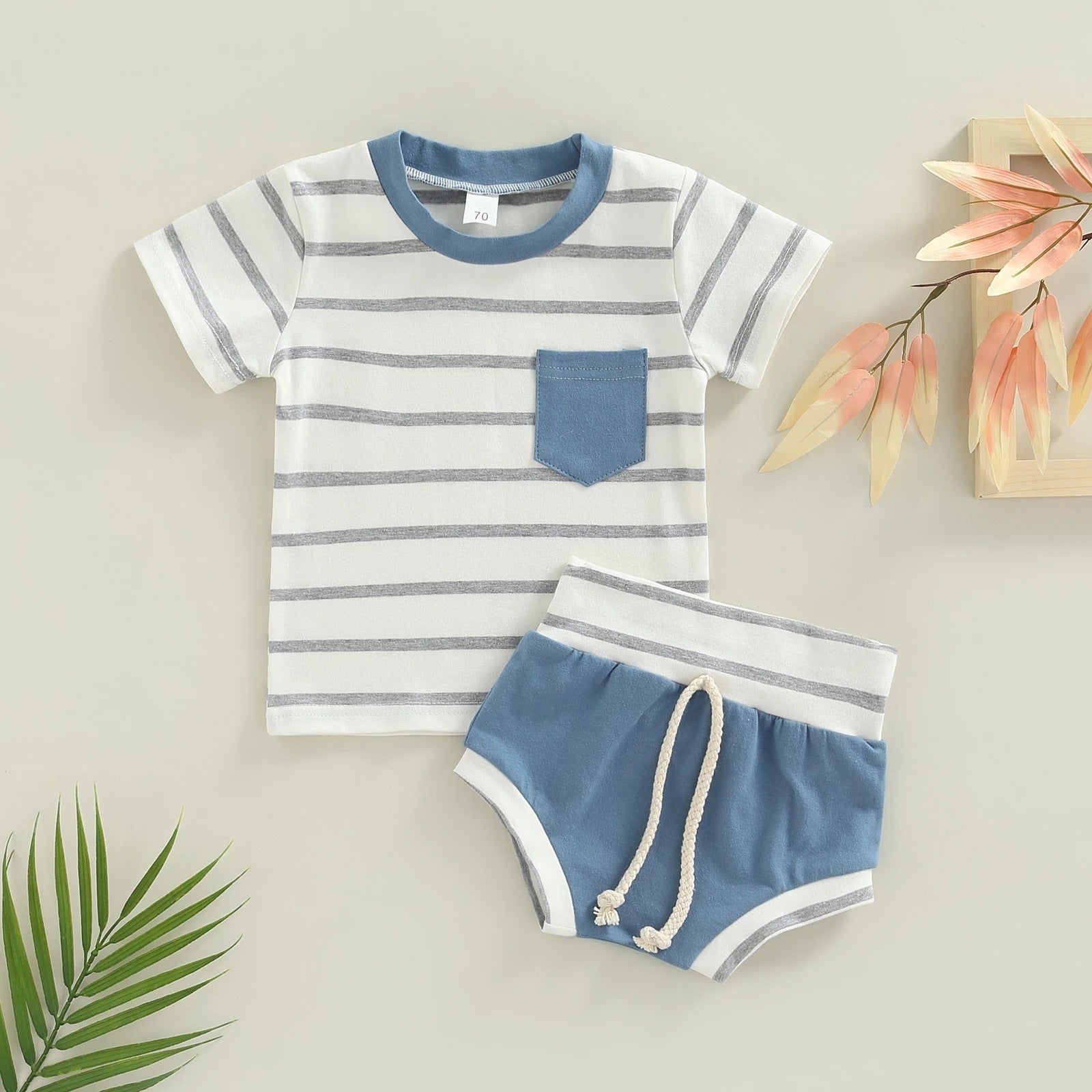 2 Piece Baby pocket striped colorblock suit