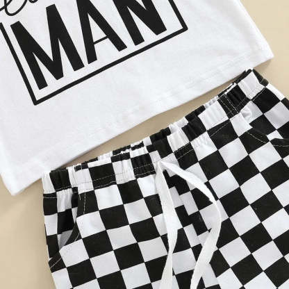 2 Piece Toddler plaid colorblock MAN print suit