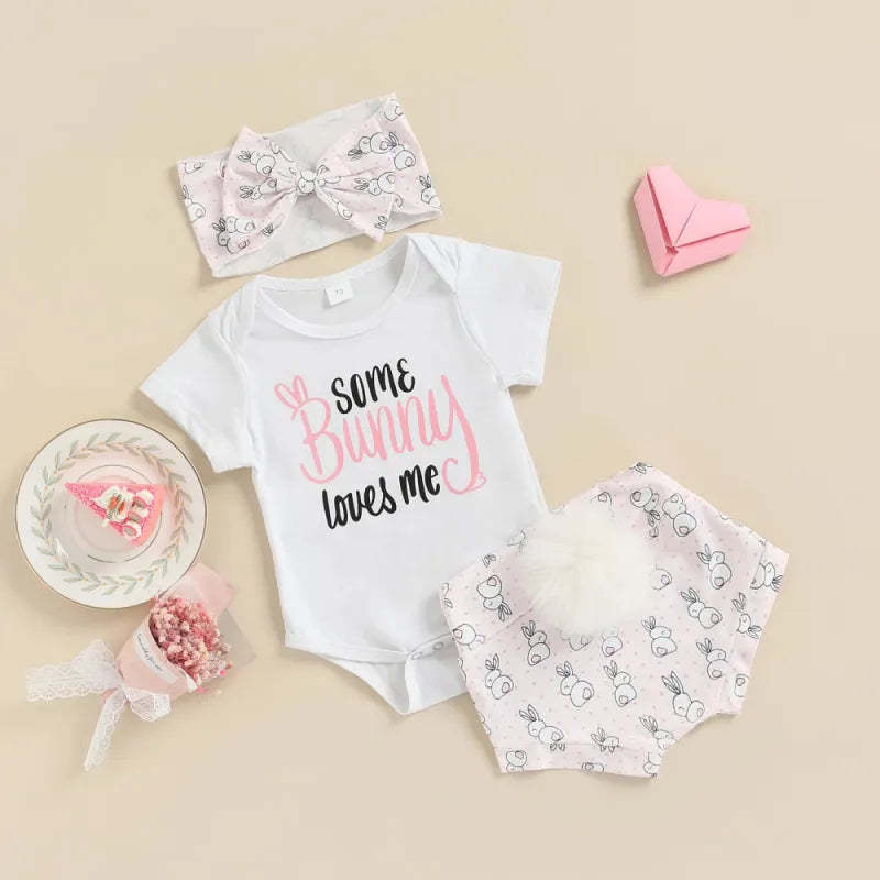 3 Piece Baby Easter Day rabbit print suit
