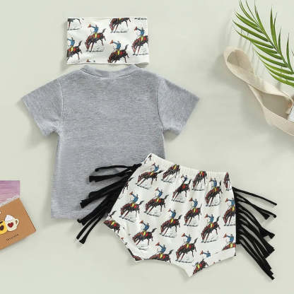 3 Piece Baby boy cow print tassels suit