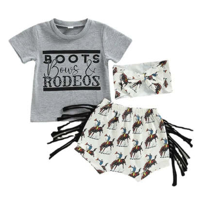 3 Piece Baby boy cow print tassels suit