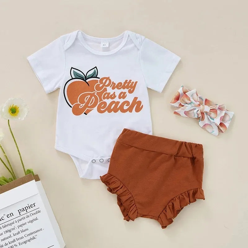 3 Piece Baby girl peach print suit