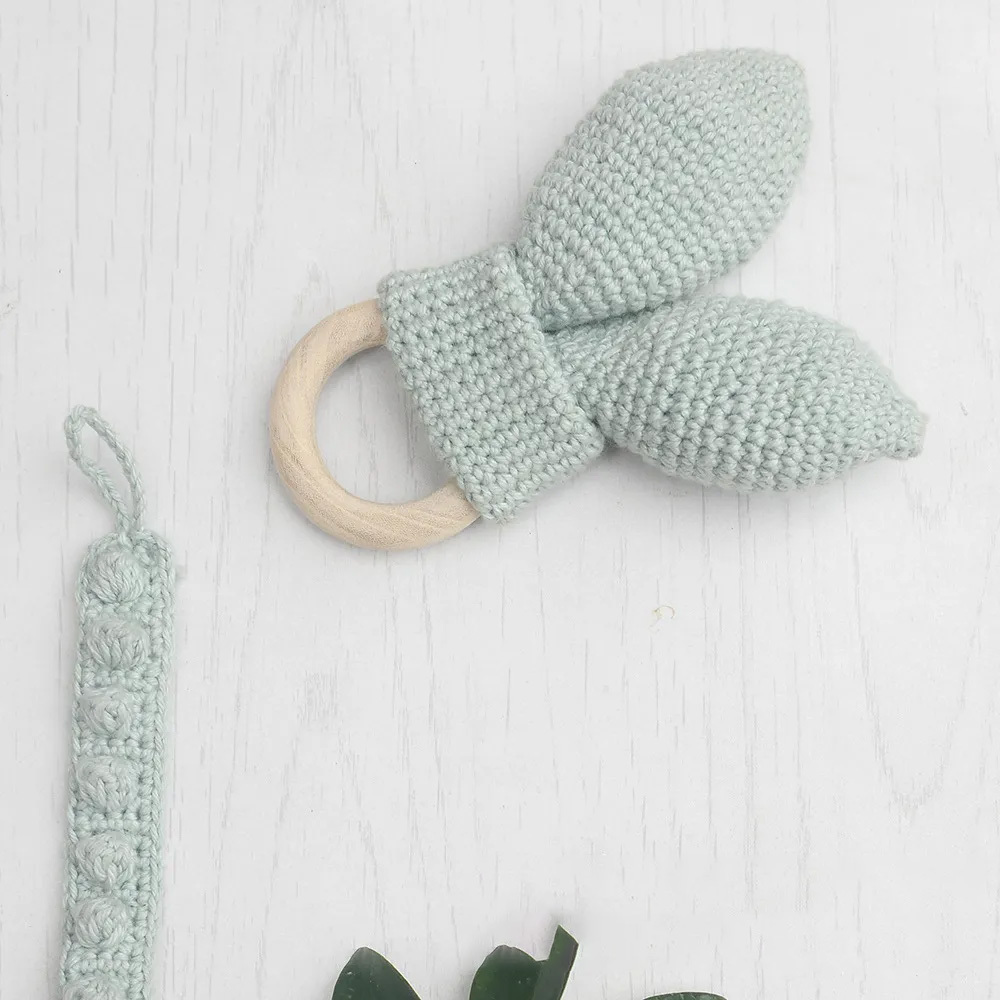 Baby Knitted Hand-held Rattle Wooden Ring