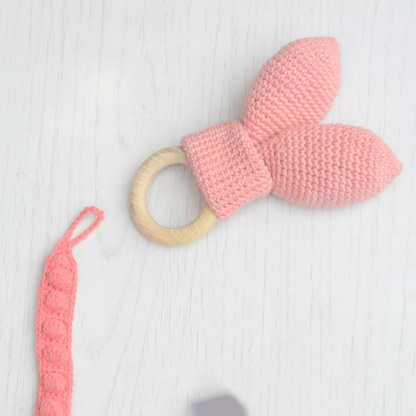 Baby Knitted Hand-held Rattle Wooden Ring