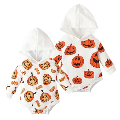 Baby Pumpkin Print Hoodie Romper