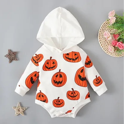 Baby Pumpkin Print Hoodie Romper