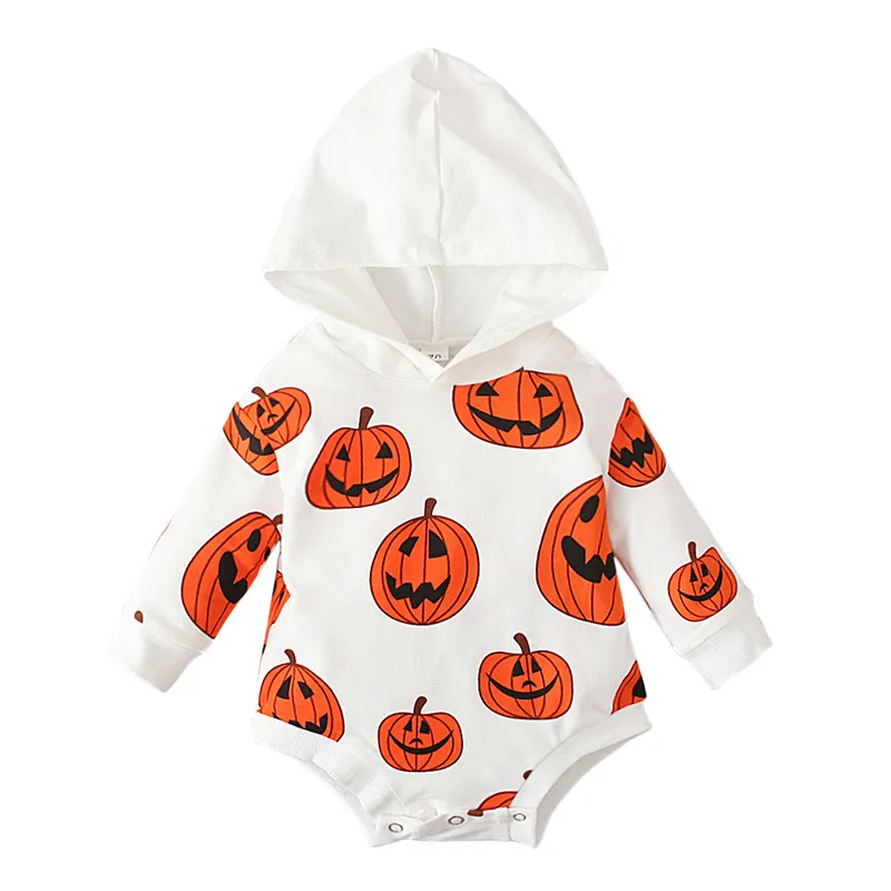 Baby Pumpkin Print Hoodie Romper
