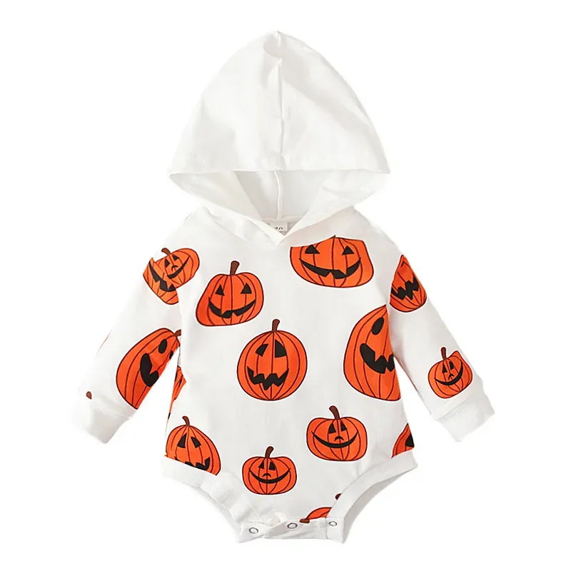 Baby Pumpkin Print Hoodie Romper
