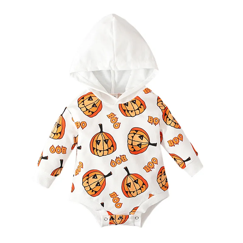 Baby Pumpkin Print Hoodie Romper