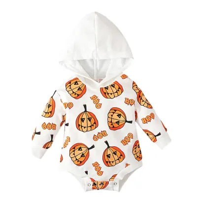 Baby Pumpkin Print Hoodie Romper