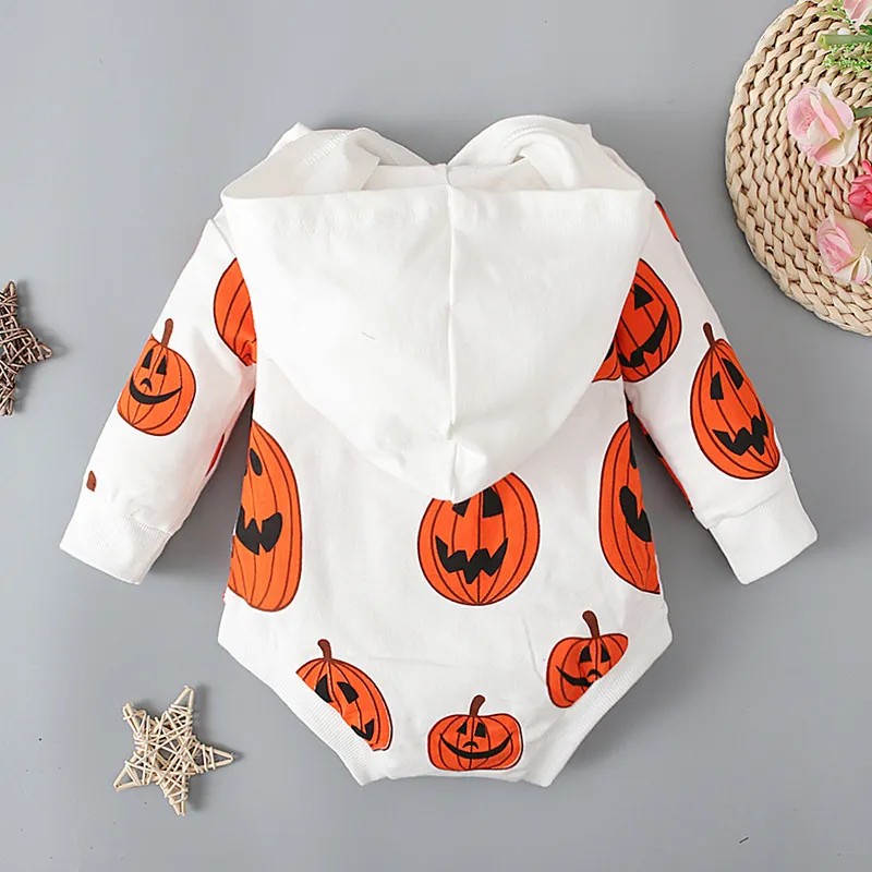 Baby Pumpkin Print Hoodie Romper