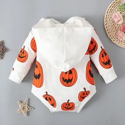 Baby Pumpkin Print Hoodie Romper