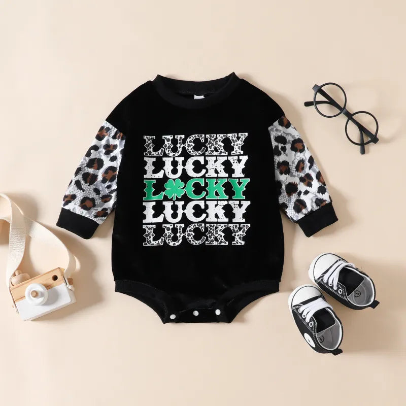 Baby LUCKY print colorblock Bodysuit