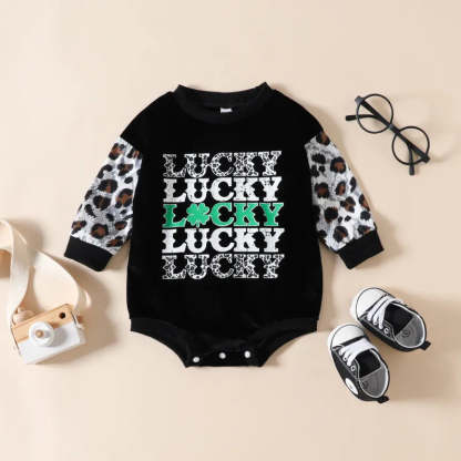 Baby LUCKY print colorblock Bodysuit