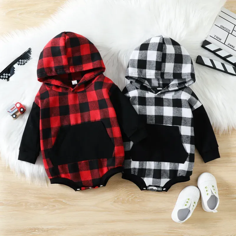 Baby Plaid Print Hooded Romper