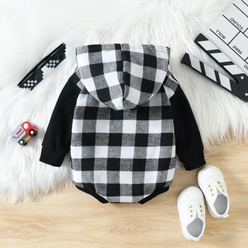 Baby Plaid Print Hooded Romper