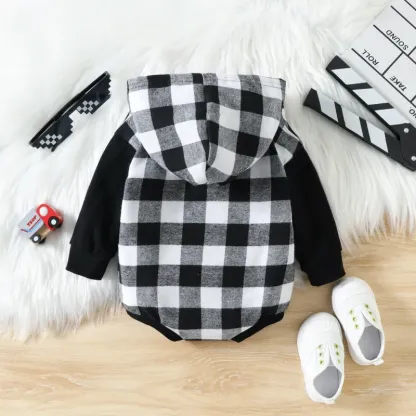 Baby Plaid Print Hooded Romper