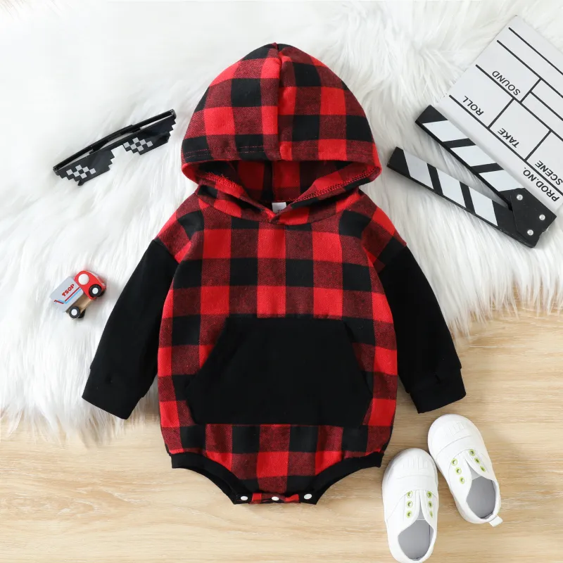 Baby Plaid Print Hooded Romper