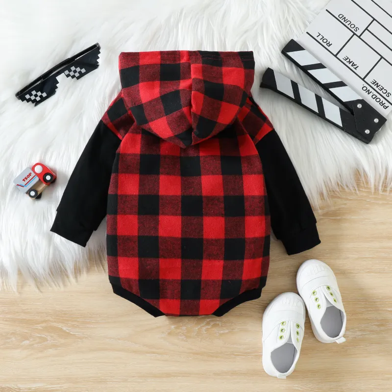 Baby Plaid Print Hooded Romper