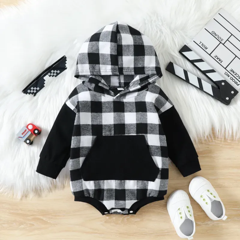 Baby Plaid Print Hooded Romper