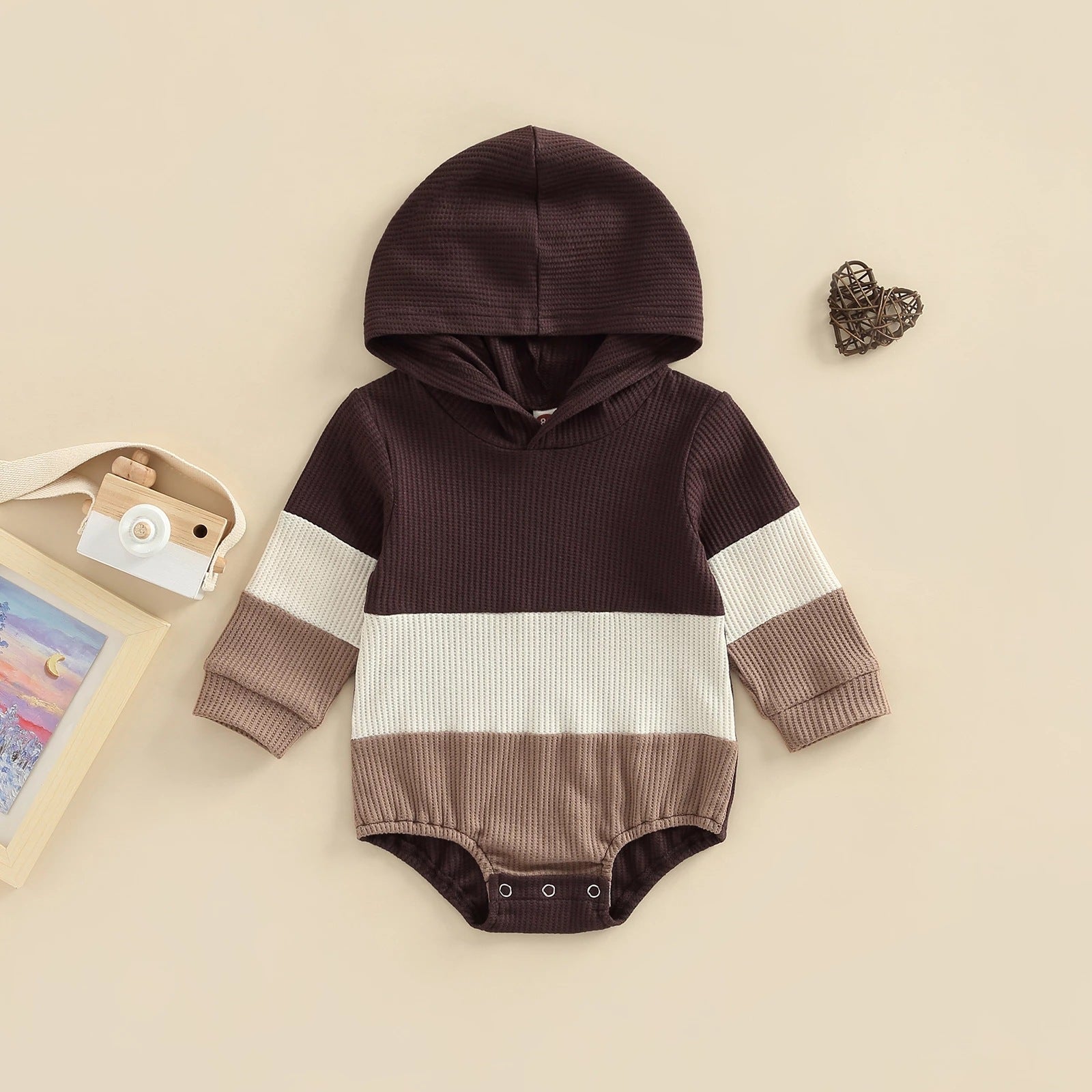 Baby boy waffle hooded bodysuit