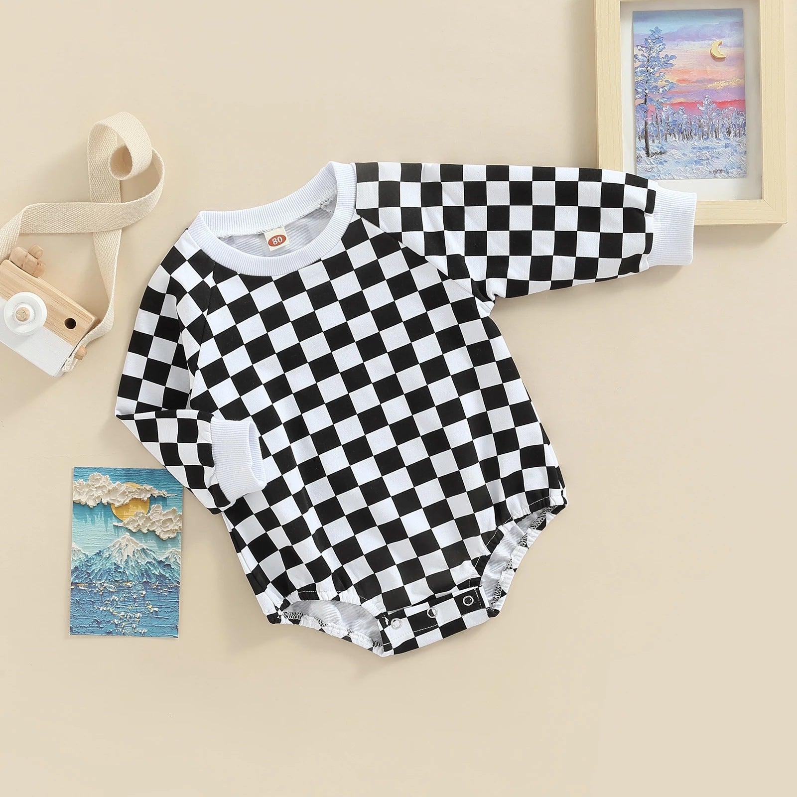Baby plaid print colorblock Bodysuit