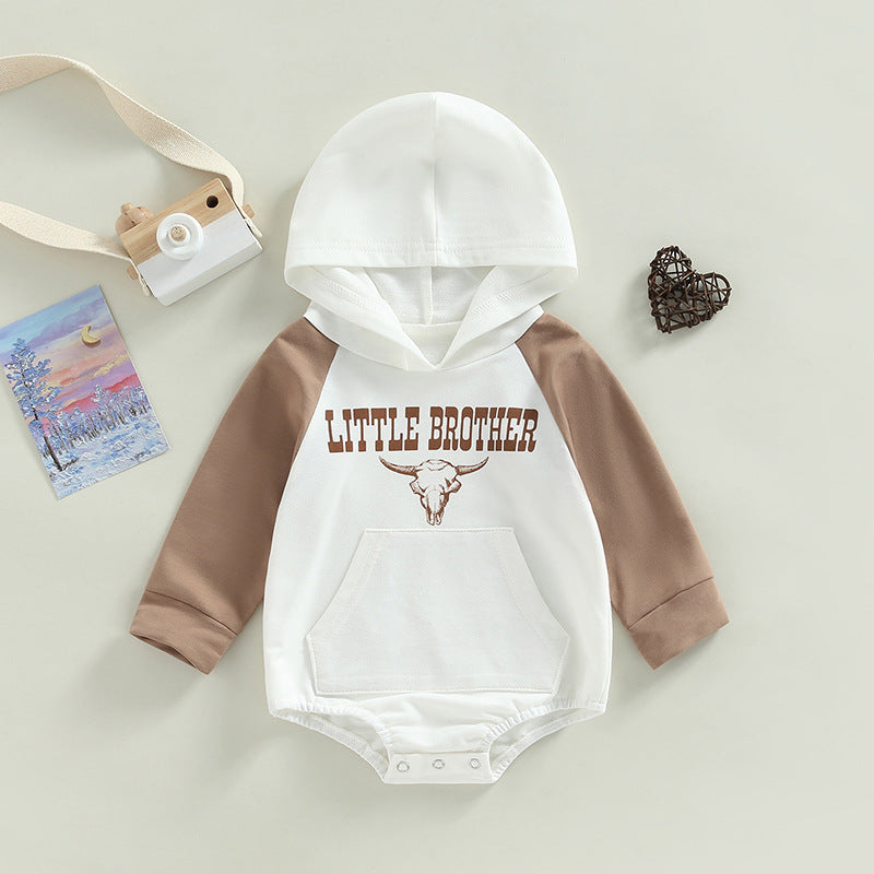 Baby cow print colorblock hooded Bodysuit
